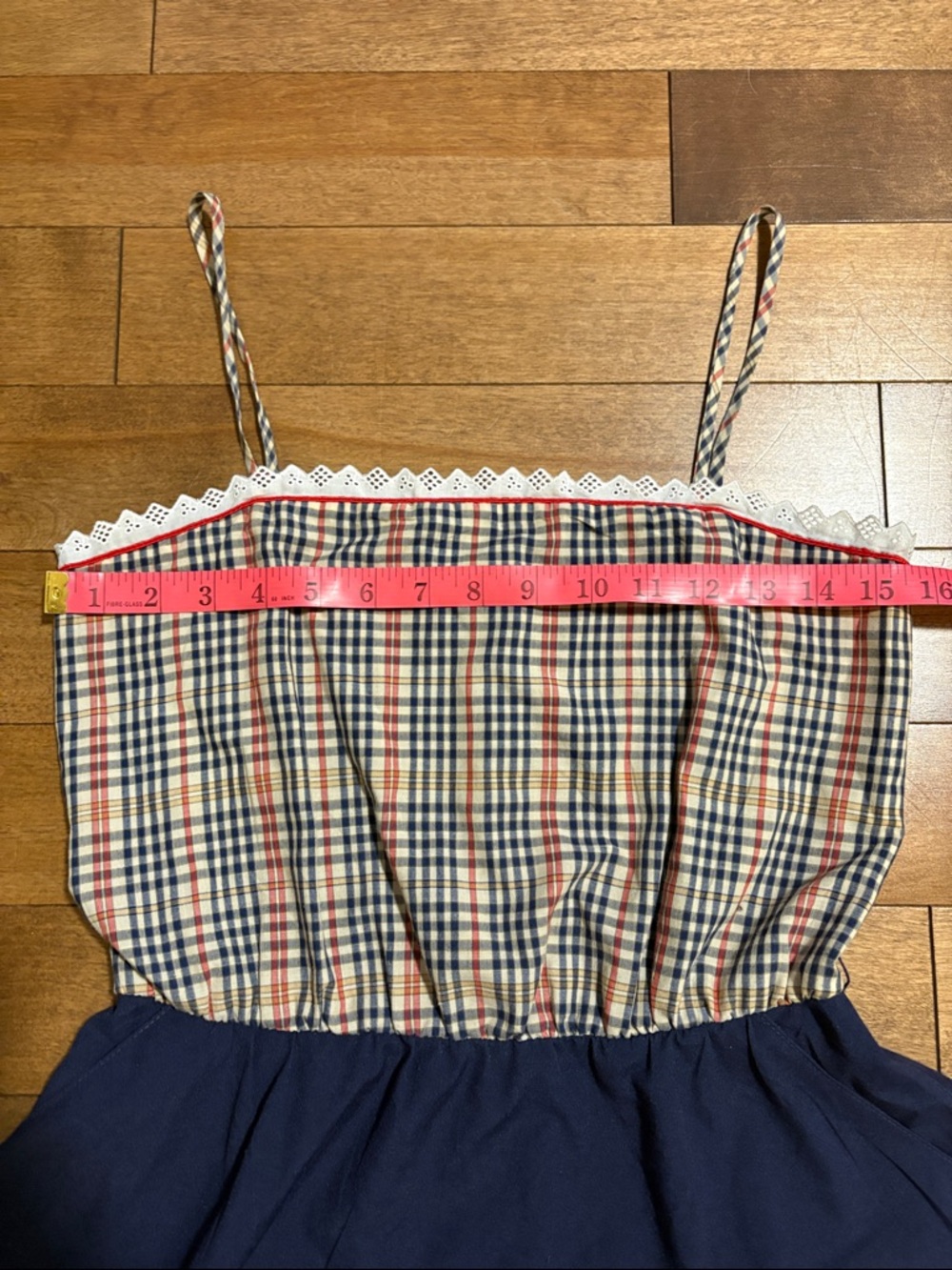 Vintage Navy Blue Sundress with Plaid Bodice with Pockets! - Picture 5 of 7